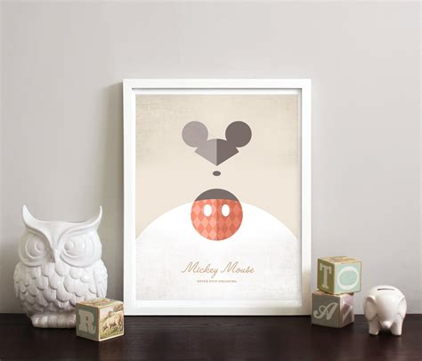 11x14 Mickey Mouse Minimalist Art Print Modern Nursery