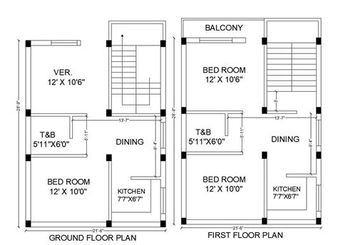 X Ft House Ground Floor And First Floor Plan Drawing Dwg File Cadbull