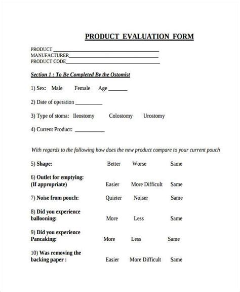 sample product evaluation forms   ms word