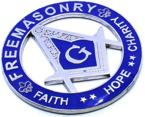 Freemason Masonic Hope Faith Charity Car Emblem Heavy Alloy Blue Silver