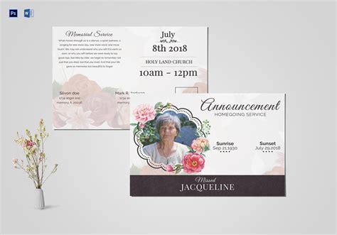 Printable Funeral Announcement Template In Adobe Photoshop Microsoft Word
