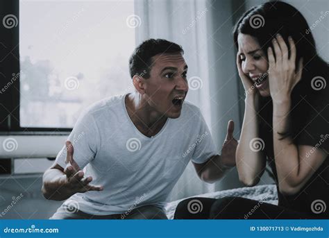 Angry Husband Screams At Wife During Quarrel Stock Image Image Of