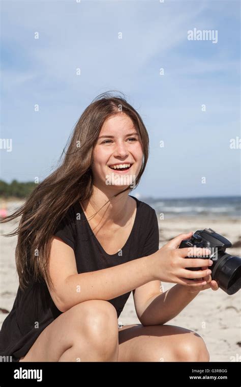 Sweden Skane Ahus Teenage Girl 16 17 Taking Pictures On Beach