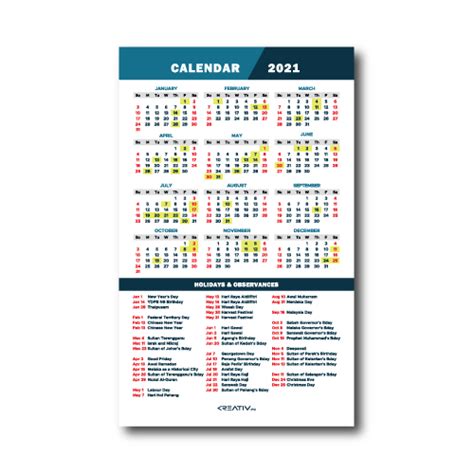 2021 Holiday Calendar 2021 Calendar Printable Free With