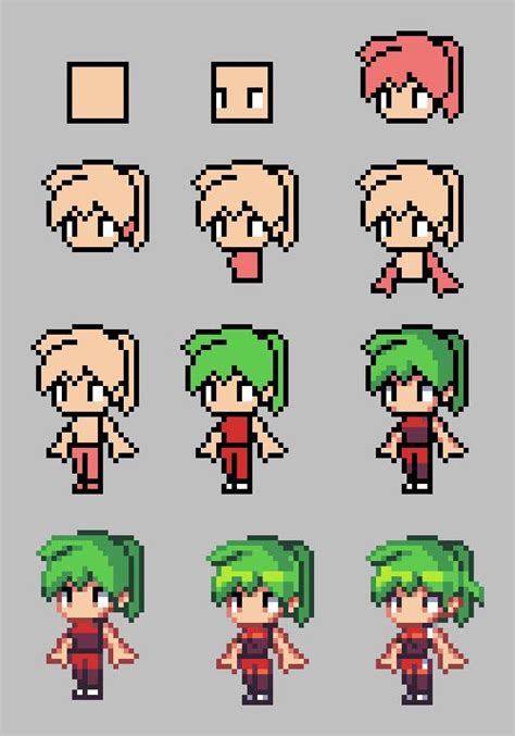 Pixel Art With Different Facial Expressions And Hair Styles For Each