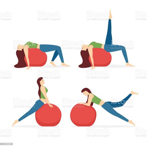 Set Of Gymnastic Poses With A Ball Stock Illustration Download Image