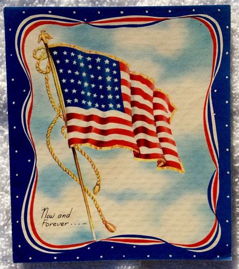 Waving American Flag Patriotic 1940s Vintage Christmas Greeting Card