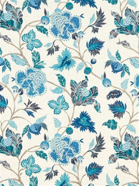 Teal Navy Blue Floral Fabric Modern Teal Linen Upholstery