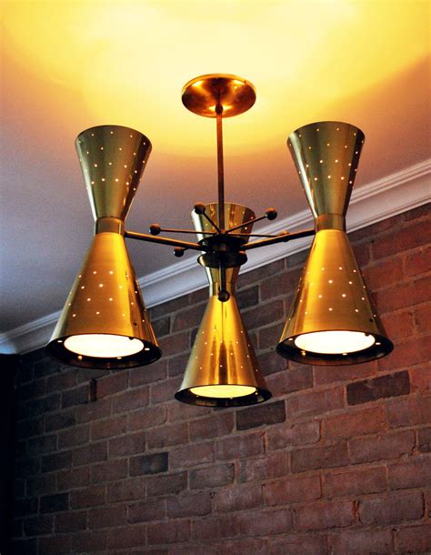 Mid Century Modern Eames Era Atomic Brass Stilnovo Double Cone Ceiling