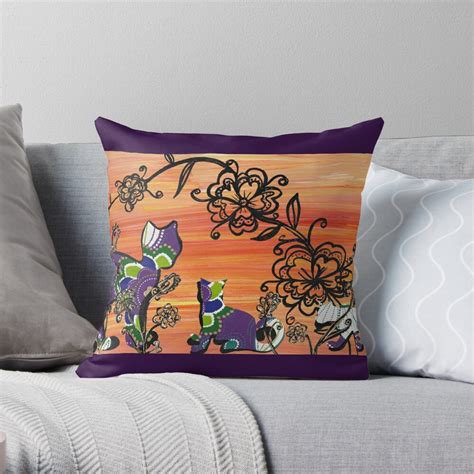 Purple Cats Throw Pillow By Kewzoo Redbubble