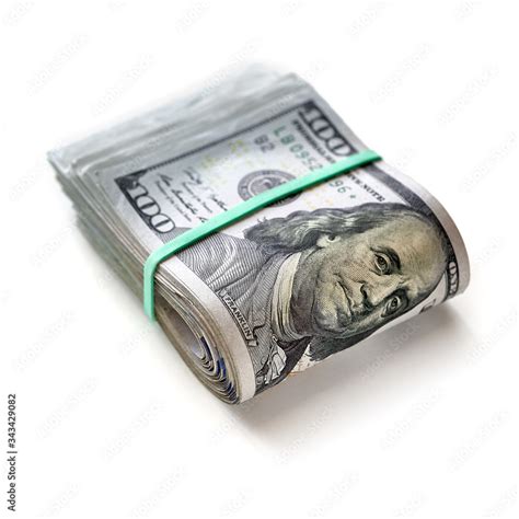 Big Stack Of Folded And Rubber Banded Hundred Dollar Bills Isolated On
