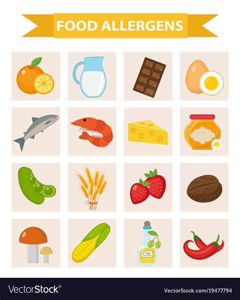 Food Allergen Icon Set Flat Style Allergy Vector Image