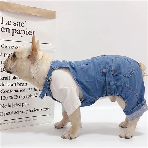 Frehcn Bulldog Clothes Denim Overalls For Dog Pet Dog Clothes Jumpsuit