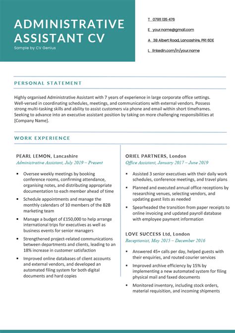 Administrative Assistant Cv Example And 40 Skills To List