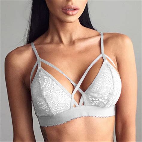 Sexy White Strappy See Through Hollow Out Floral Lace Lingerie Bra N16460