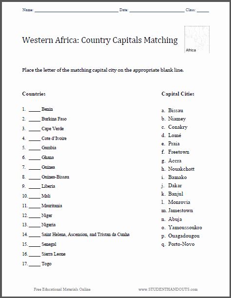 50 States And Capitals Matching Worksheet Chessmuseum Template Library