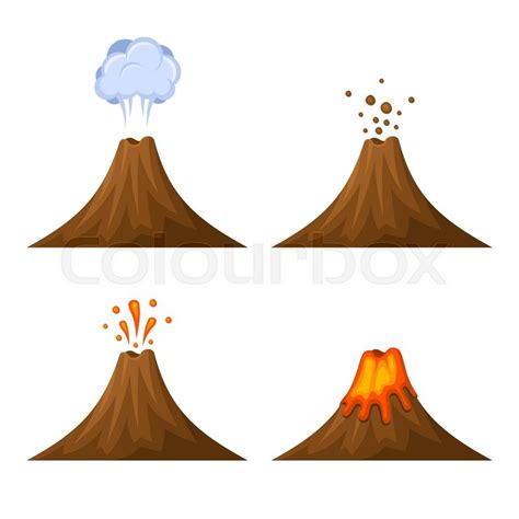 Volcano Icon Set Isolated On White Background Vector Illustration
