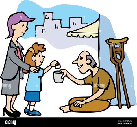 Good Action Girl Gives Money To A Homeless Person Stock Vector Image
