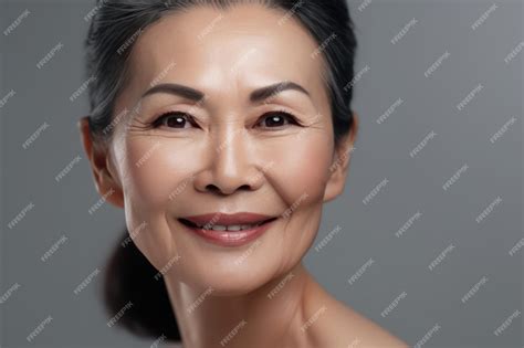 Premium Ai Image Closeup Portrait Of Gorgeous Happy Middle Aged Mature Asian Woman Senior
