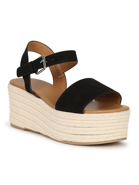 Women S Open Toe Ankle Strap Espadrille Platform Wedge Sandal Walmart Com