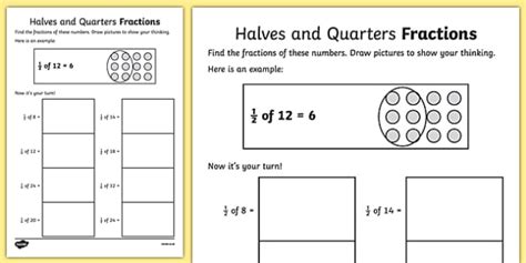 Halves And Quarters Fractions Worksheets Maths Twinkl
