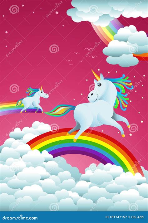 Couple Unicorns On Rainbow Fantasy Stock Image Image Of Rainbow