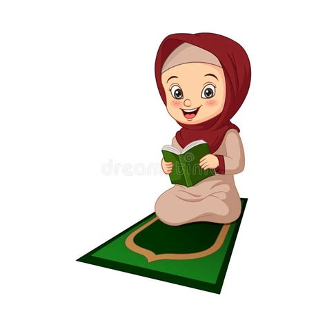 Cartoon Muslim Girl Reading Quran Book Stock Vector Illustration Of
