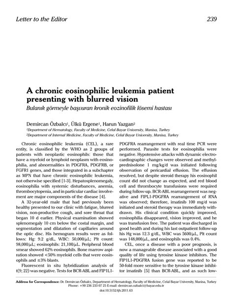 Pdf A Chronic Eosinophilic Leukemia Patient Presenting With Blurred
