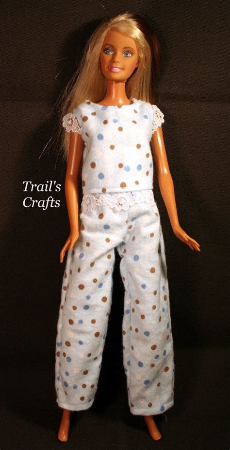 Handmade Barbie Clothes Doll Pajamas Style 8 Pale Blue With Dots