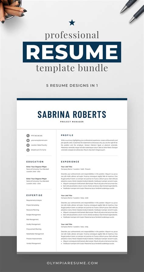 Professional Resume Template For Word Modern Cv Design 1 And Etsy In