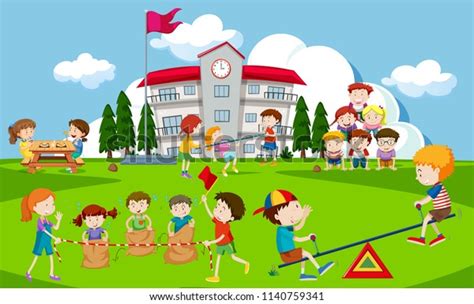 Kids Playing School Playground Illustration Stock Vector Royalty Free