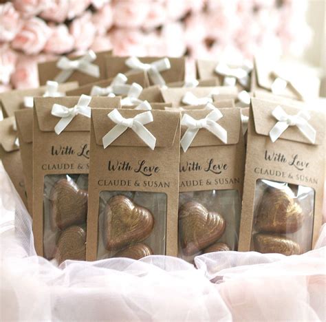Chocolate Hearts Personalised Wedding Favours With Gold Glitter Party