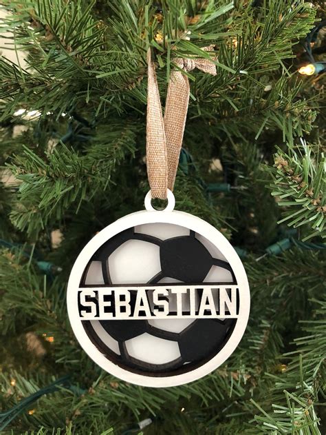 Personalized Soccer Ball Ornament Name Sports Ornament Wood Etsy