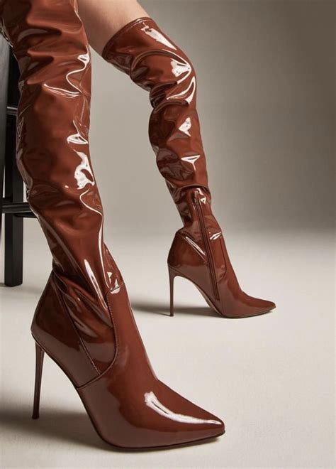 steve madden viktory patent over the knee boots dillard s in 2021 heels over the knee boots