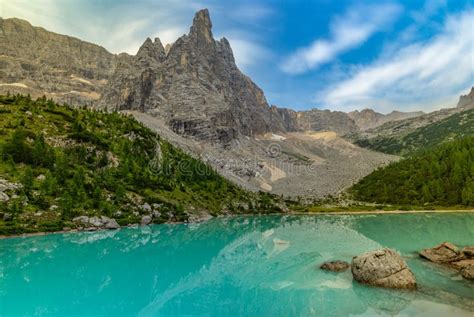 Beautiful Turquoise Lake At Dolomites Italy Stock Photo Image Of