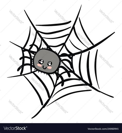Cartoon A Cute Grey Spider On A Web On White Vector Image