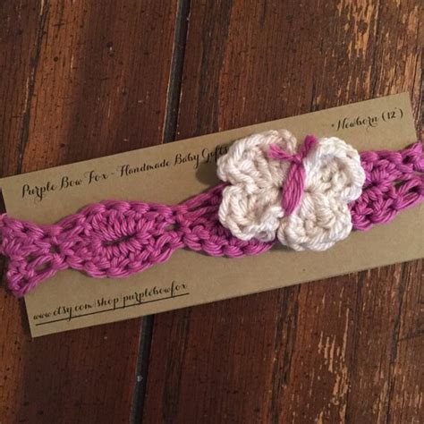 Items Similar To Butterfly Baby Crocheted Headband Purple Cream On Etsy
