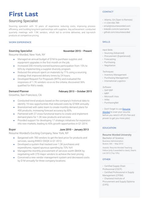 Strategic Sourcing Manager Resume Example for 2023 | Resume Worded