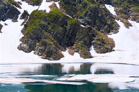 Floating Melting Ice Blocks At The Lake Panorama Background Stock Photo
