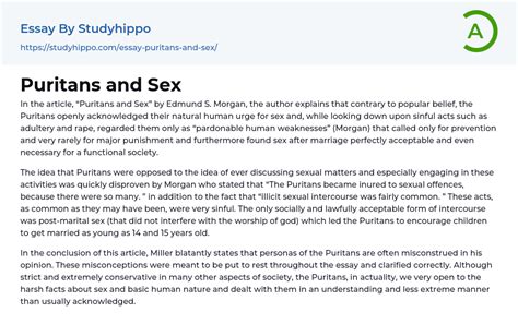 puritans and sex essay example