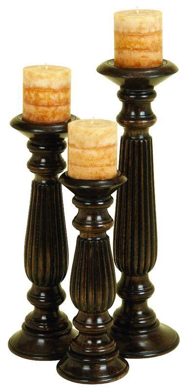 3 Piece Pillar Wood Candlestick Set Traditional Candle