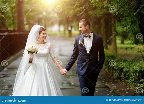 Happy Bride And Groom On Their Wedding Stock Image Image Of Dress