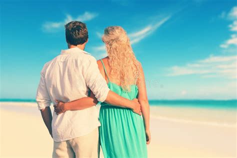 Rear View Of Couple With Arms Around At Beach Stock Image Image Of