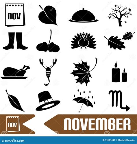 November Month Theme Set Of Simple Icons Stock Vector Illustration Of