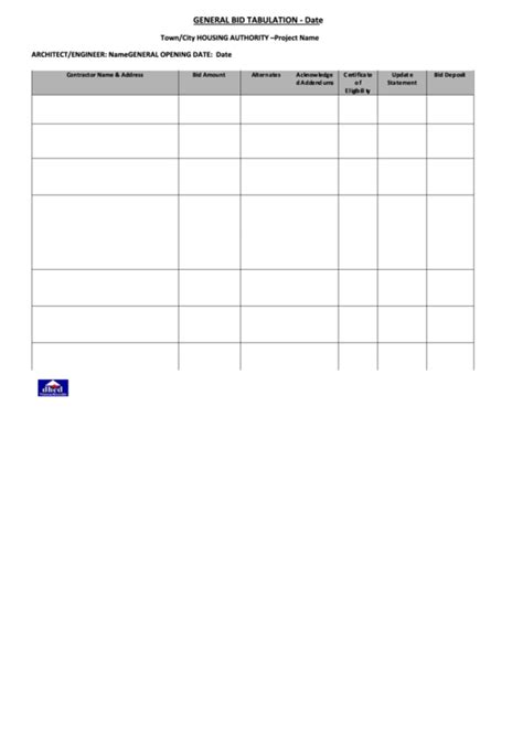 General Bid Tabulation Template Printable Pdf Download