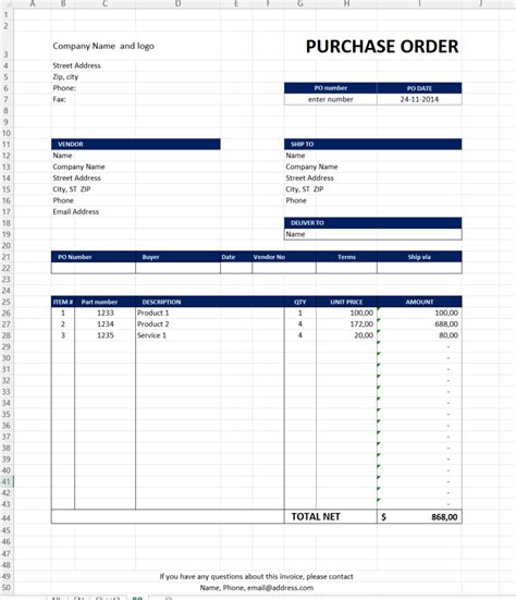 Purchase Order Excel Templates At