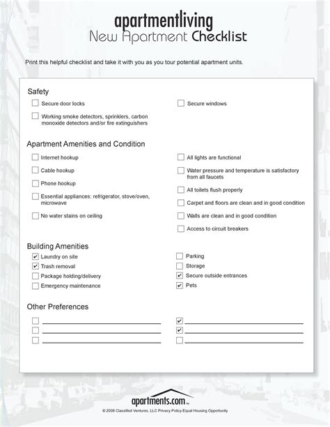 Printable Apartment Make Ready Checklist Form