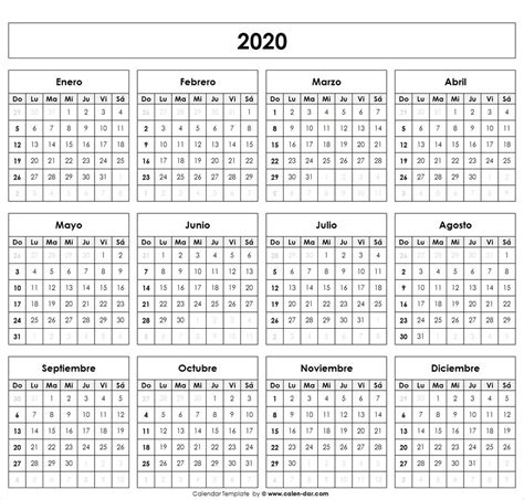 Calendario 2020 En Blanco Para Imprimir Blank