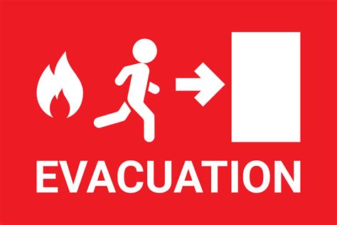 Emergency Evacuation Sign Fire Exit Man Run Toward Exit Door From