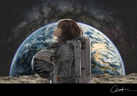 Wallpaper Artwork Science Fiction Astronaut Planet Earth Women